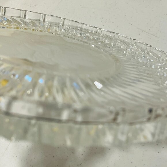 Randalls Lead Crystal Glass Cake Serving Plate Lotus 12” w/Sticker Germany. - Picture 4 of 4